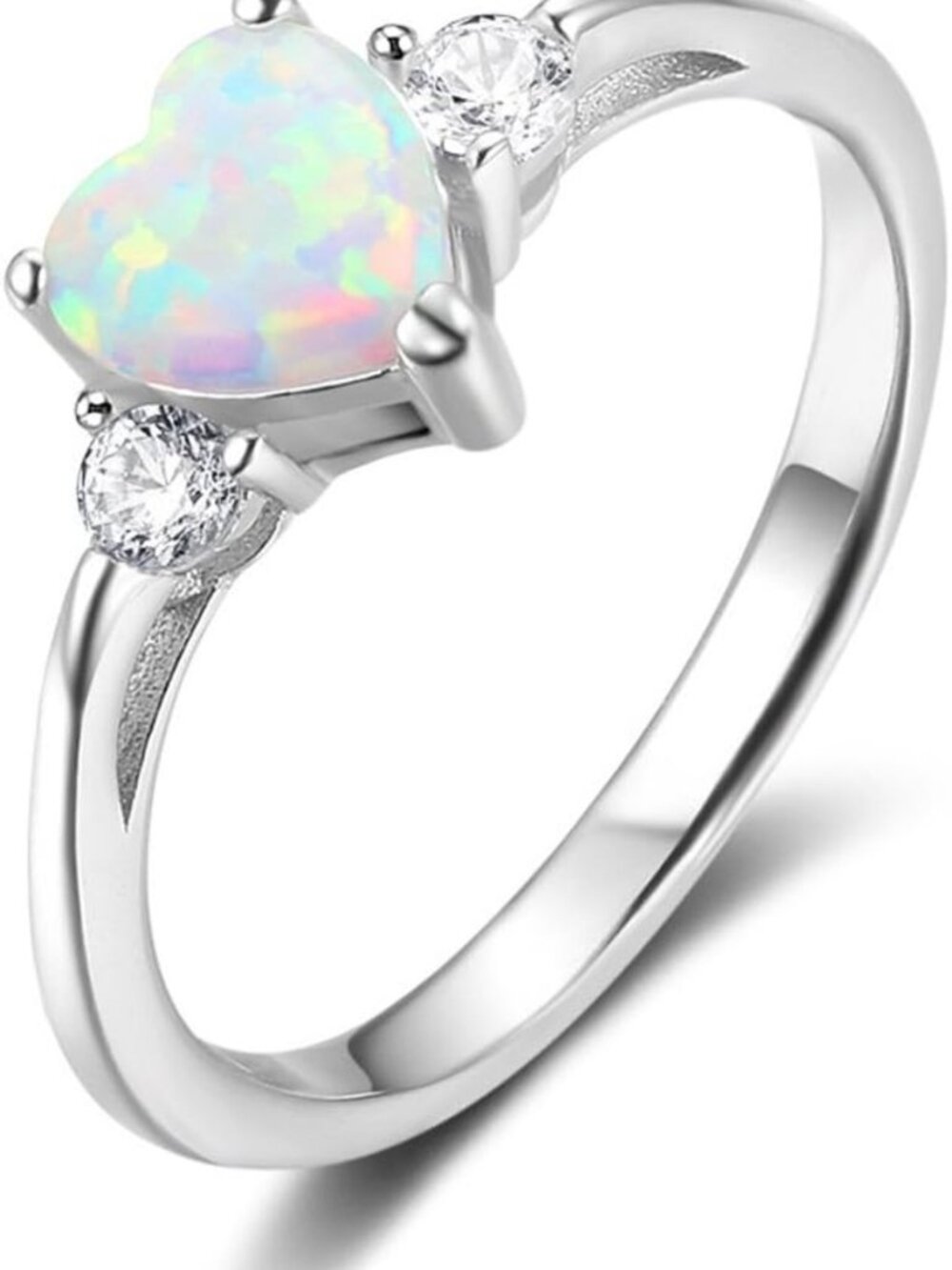 Heart Shaped White Opal Ring | 925 Sterling Silver Engagement Promise Band